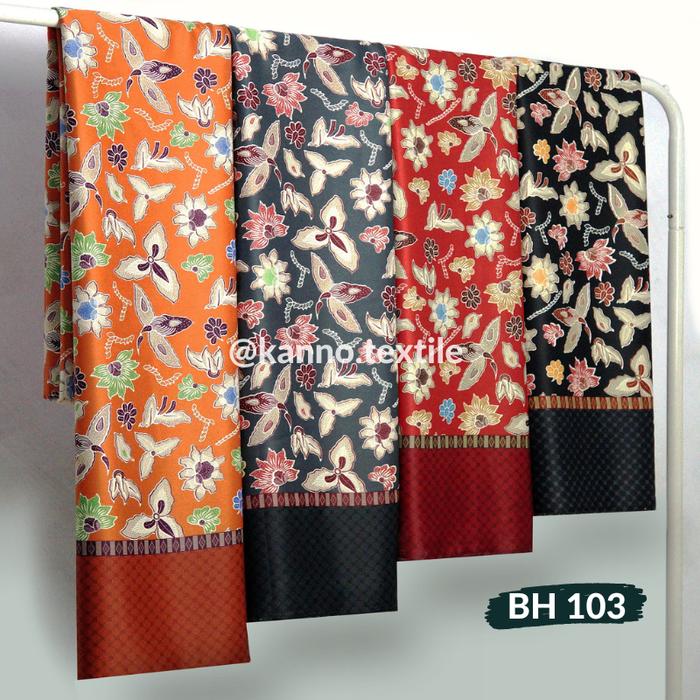 Gambar Kain Batik Halus Semi Sutra BH103 Motif Bunga Warna Oren/Abu/Merah - A - Oren dari Kanno Textile undefined Tokopedia