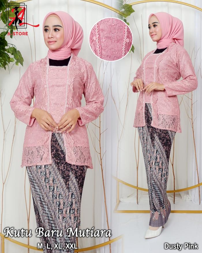 Gambar Setelan Kebaya Brukat Mutiara Model Kutu Baru Warna Nude - dusty pink, L dari KEBAYANICE undefined Tokopedia