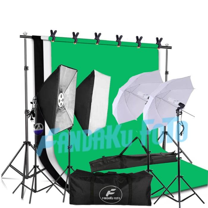 Gambar Photography photo studio fullset with lightning kit n backdrop - 1 pc kain dari Fandaku foto undefined Tokopedia