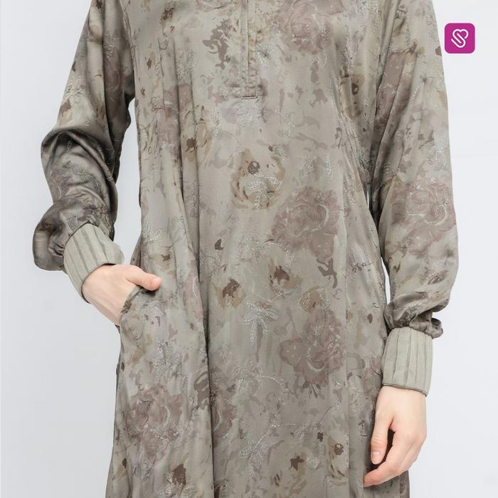 Gambar Gamis satin print bordir simple elegant Cemile by Ukhti Munira - hijau army, S dari qilanahijab shop undefined Tokopedia