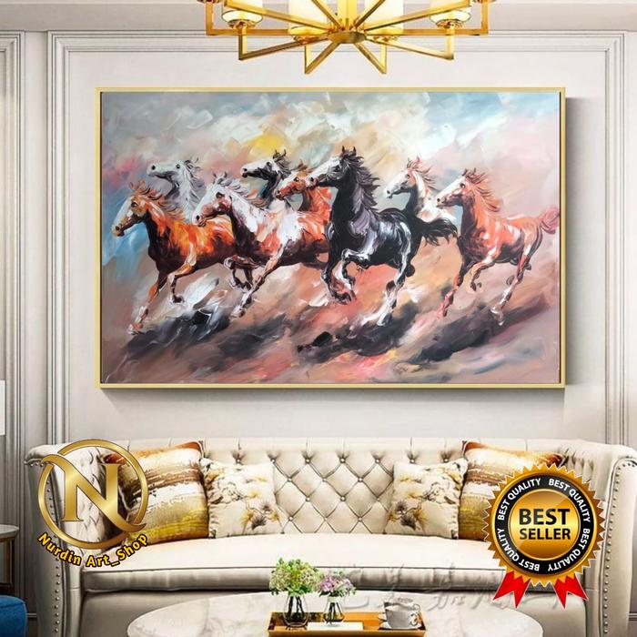 Gambar Lukisan Kuda 8 size 85x135 + Frame - motif 4 dari Nurdin Art Shop undefined Tokopedia