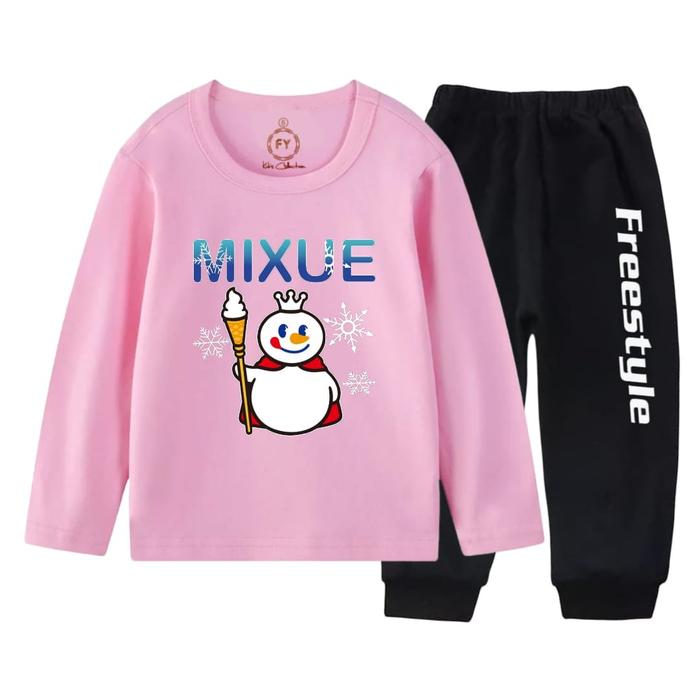 Gambar Baju Kaos Anak Setelan Lengan Panjang Anak Mixue Misue DTF 1-10 Tahun - Merah Muda, size 6 dari logokids undefined Tokopedia