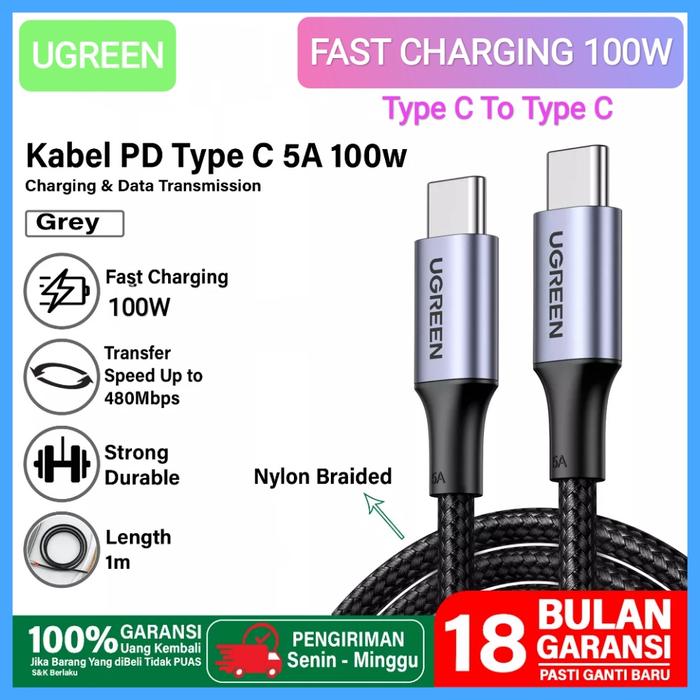 Jual Ugreen Kabel Data Type C To Type C Fast Charging 100W Nylon ...