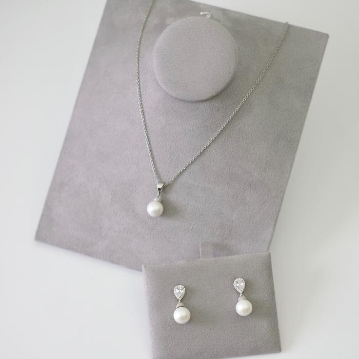 CAROLINA SET Gold Plated Faux Pearl Earrings Necklace Set Gold NECKLACE