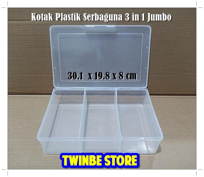 Gambar Kotak Plastik Storage Box Multifungsi 3 Sekat Besar Aksesoris Uang - 3 Sekat Jumbo dari Twin Be Store undefined Tokopedia