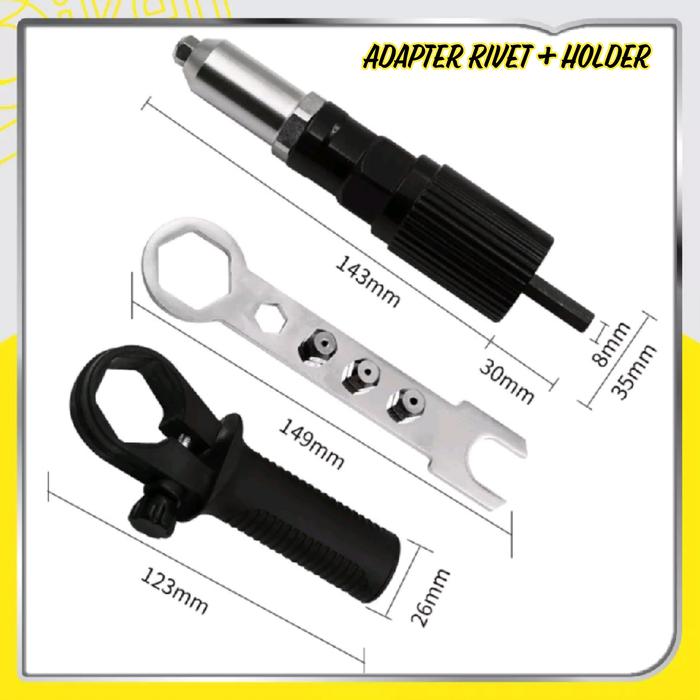 Gambar Alat Rivet Tang Rivet Ripet Sambung Konverter Bor Rivet Gun Adapter - Hitam + Holder dari Deny OLshop undefined Tokopedia