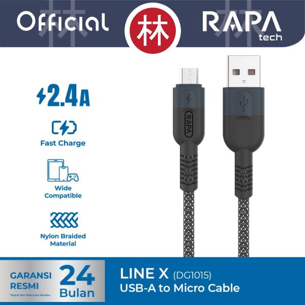 Gambar RAPAtech DG1015 - LINE X - USB-A to Micro Cable Fast Charge 2.4A 1M - Grey dari RAPAtech Jakarta Kota Administrasi Jakarta Barat Tokopedia