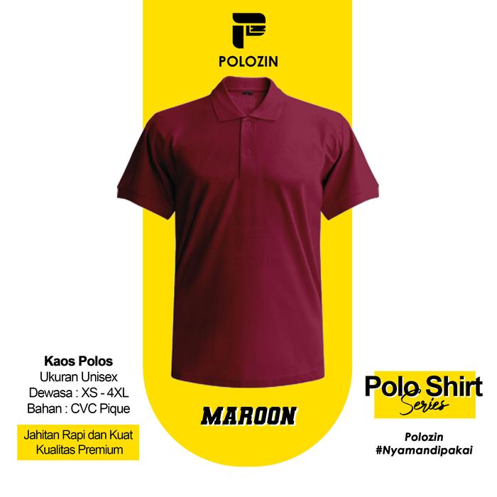 Polozin Kaos Polo Shirt Kerah Polos Pria Wanita CVC Pique Maroon  Maroon, S