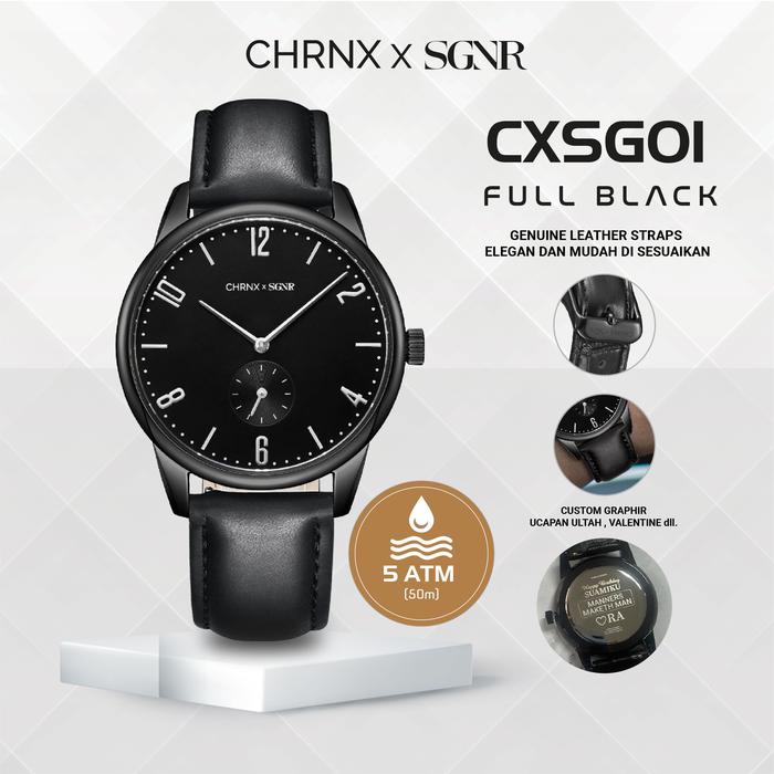 Gambar Jam Tangan Pria Kulit Fashion Anti Air Original Leather Chronox CXSG -  CHRNX x SGNR - Full Black, Tanpa Grafir dari Chronox.id Kota Administrasi Jakarta Pusat Tokopedia