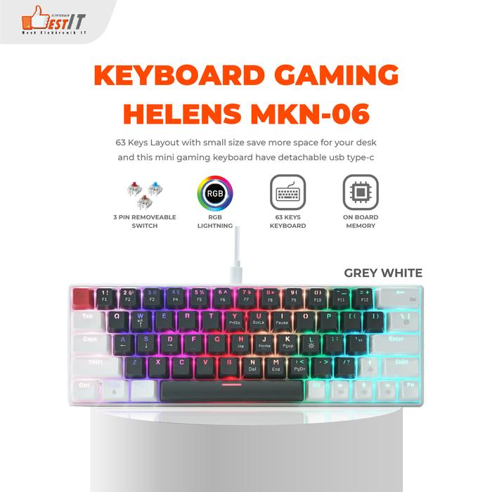 Gambar Keyboard Mechanical 63 Keys Removable NYK Nemesis Helens MKN-06 - Grey White, Blue dari Best Elektronik IT undefined Tokopedia