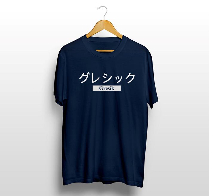 Gambar Kaos Jepang Distro Kata Kota Gresik Tulisan Japanese Cotton Combed - Navy, XXL dari Abi Kiya Store undefined Tokopedia