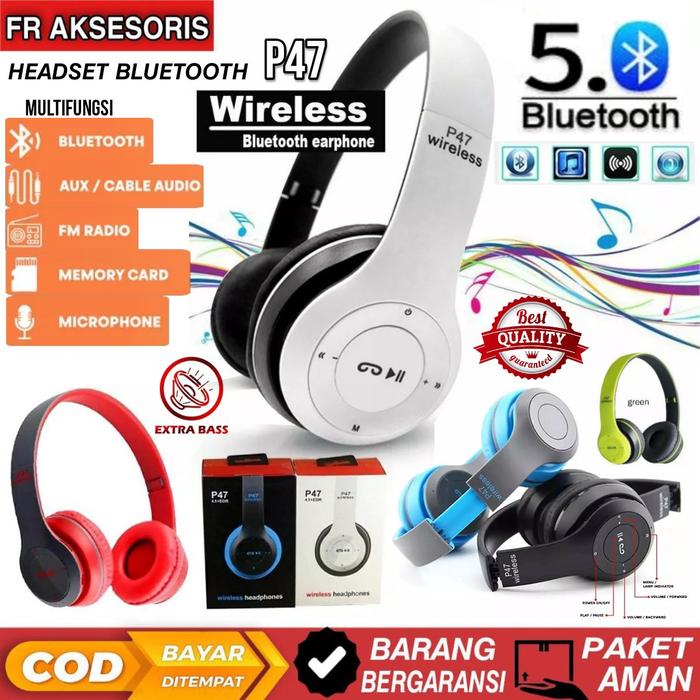 Gambar P47 Headphone Wireless Portable Headset Bluetooth P47 Bass Handsfree dari FR aksesoris 1 undefined Tokopedia