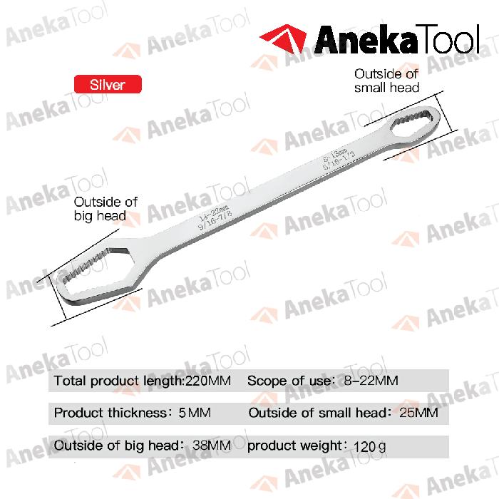 Gambar Kunci Ring Universal Double Head Wrench Adjustable Kunci Torx Pas Ring - Silver 8-22mm dari AnekaTool undefined Tokopedia
