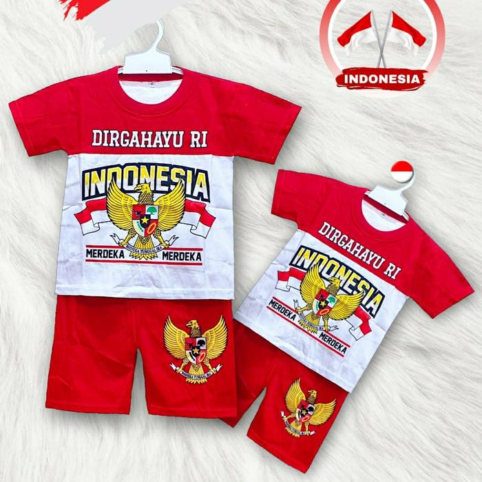 Gambar Setelan Baju Kaos anak anak Edisi Kemerdekan Indonesia usia 1-10 tahun - Set Kemerdekaan, 2-3 tahun dari SENSEN_KIDS undefined Tokopedia