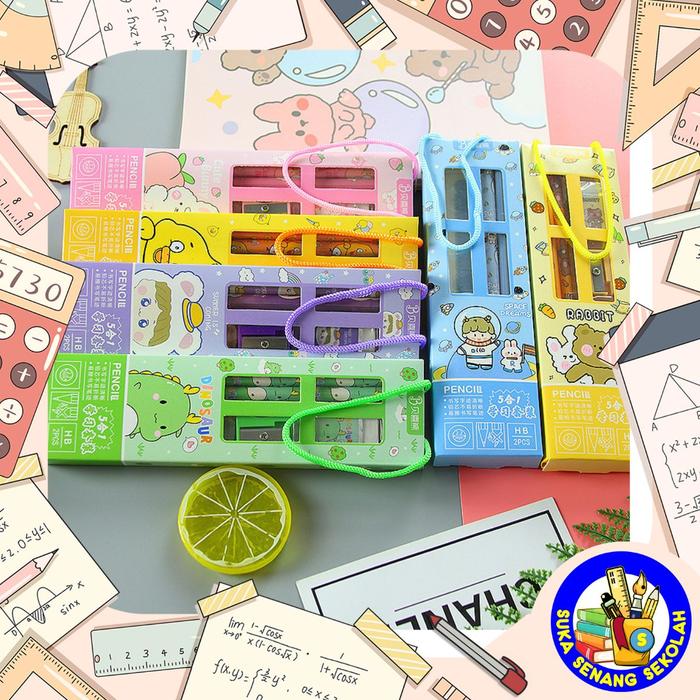 Gambar Alat Tulis Set 5 Pcs Motif Kartun Lucu S8022 - Biru dari Suka Senang Sekolah undefined Tokopedia