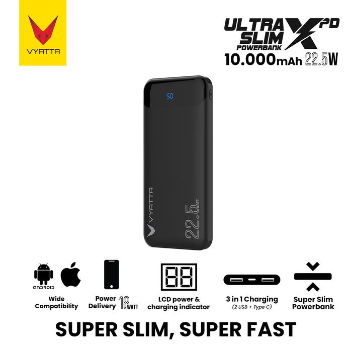Gambar VYATTA ULTRA SLIM X PD POWEBANK USX-100 - QC Power Delivery - Hitam - 10000 mah, Powerbank Saja dari VYATTA Indonesia undefined Tokopedia