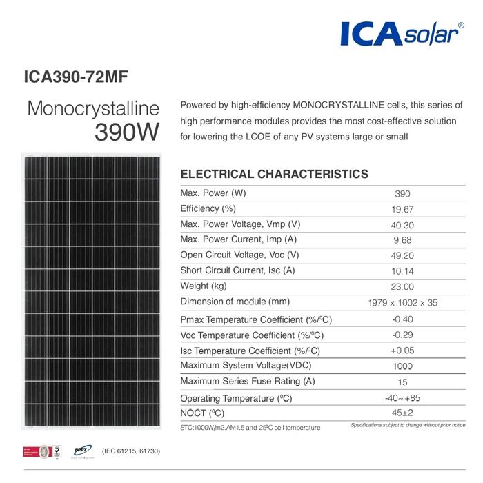 Panel Surya ICA Solar Monocrystaline 390Wp TKDN Best Performance