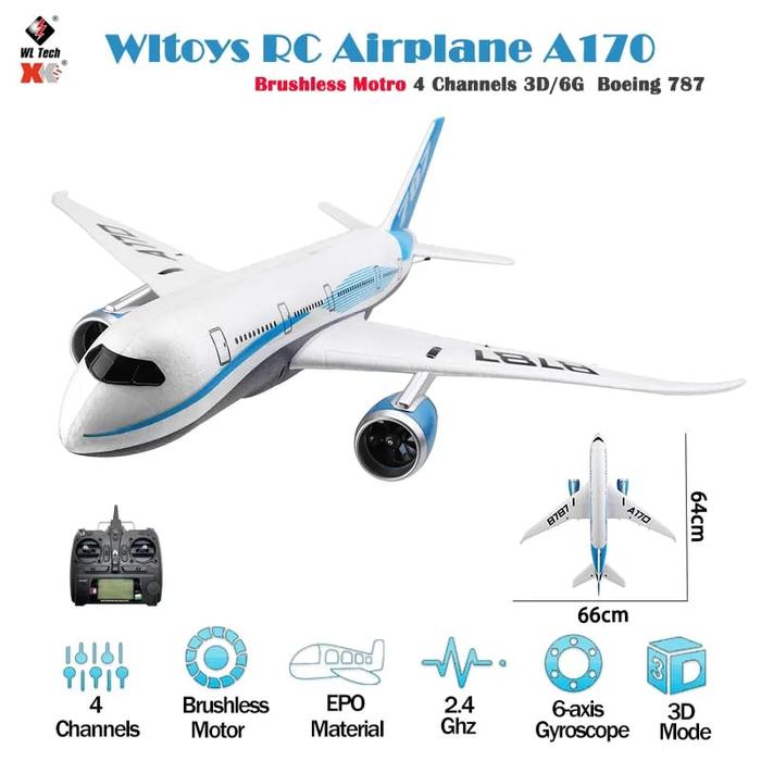 Gambar WL XK A170 RC Pesawat Terbang 6-Axis Gyro Brushless Motor 4CH RTF - A170 dari Jakarta Hobby undefined Tokopedia