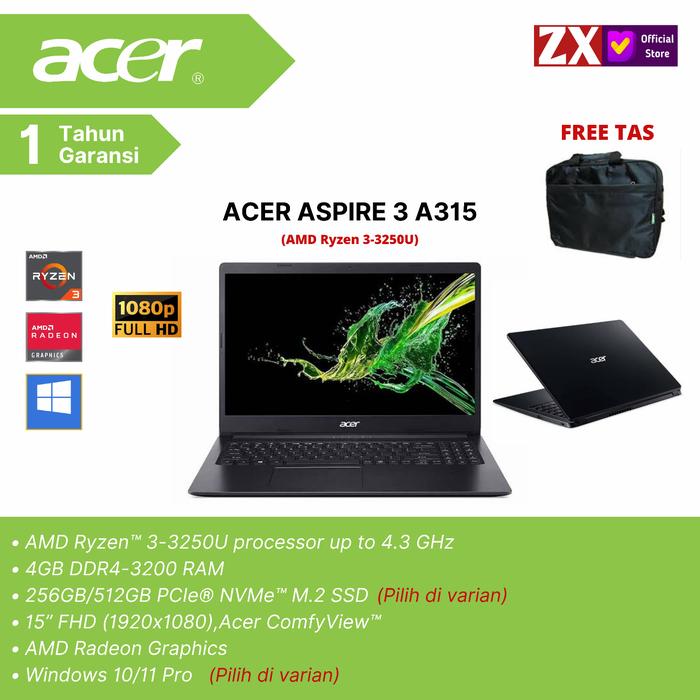 Promo ACER ASPIRE A315 AMD Ryzen 3-3250U 8GB/512GB SSD 15'' WIN