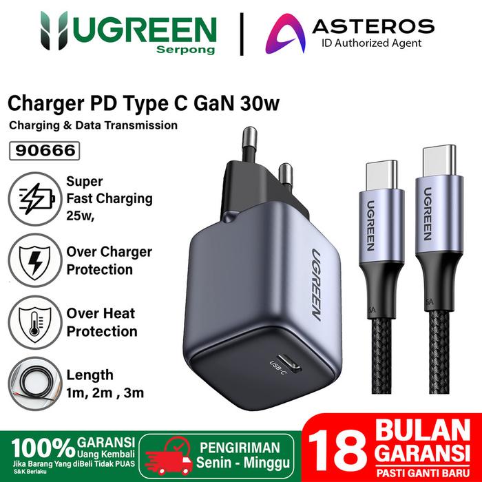 Gambar UGREEN Charger 30W GaN X USB-C PD QC MFI Super Fast Charge Premium - Sets C to C dari PERFEXSTAR undefined Tokopedia