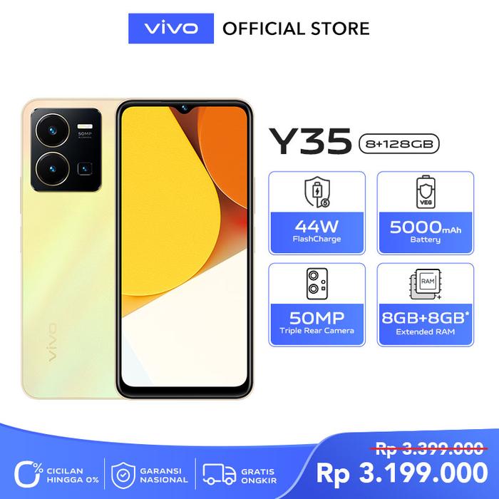 Gambar vivo Y35 (8/128) - RAM 8GB+8GB Extended, 44W FlashCharge+5000mAh - Dawn Gold dari vivo Indonesia undefined Tokopedia