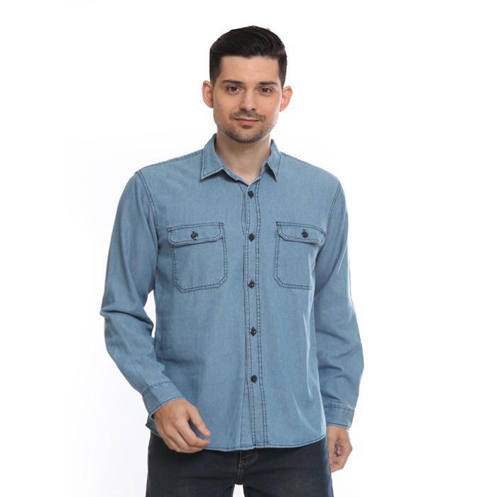 Gambar 2nd Red Kemeja Pria Katun Denim Tangan Panjang Kerah Basic Casual Fit Biru Muda Nyaman 182306 - Biru Muda, XXL dari 2nd RED ID undefined Tokopedia