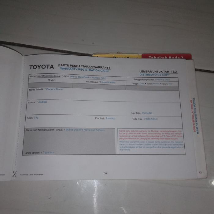 Jual Toyota Buku Warranty N Servis Berkala.warranty & Servis Booklet Di ...
