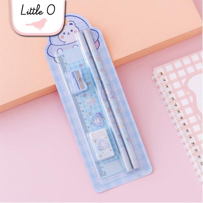 Gambar 5in1 SET Alat Tulis Sekolah Karakter Kado Hadiah Ultah Anak Mini - 5in1 Blue Bear dari Little o store undefined Tokopedia