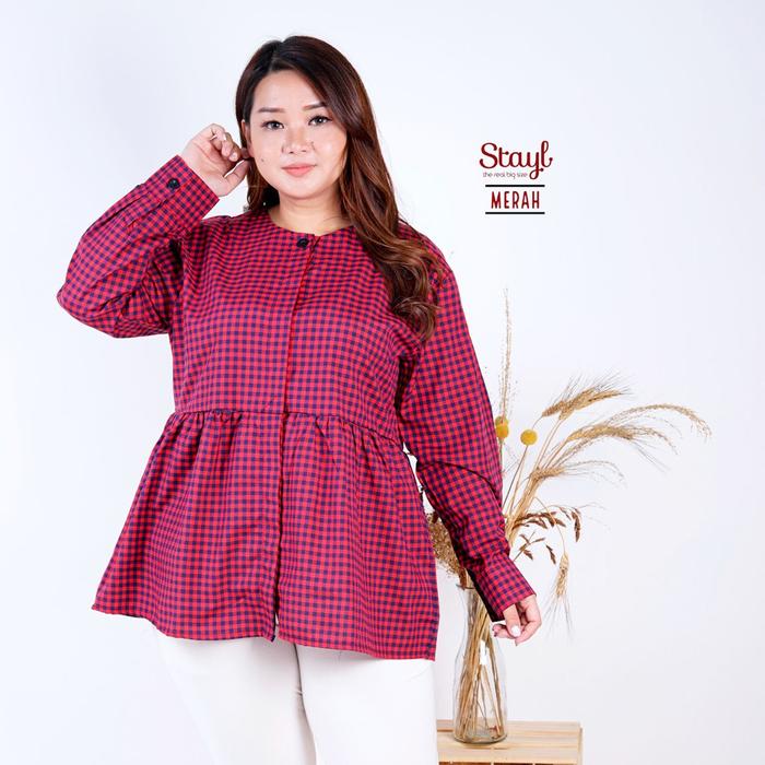 Gambar STAYL Big Size Blouse Kotak LD 100 - 120 Jumbo Motif Plaid XL 3XL Plus - Merah, XL dari STAYL Fashion Plus Size undefined Tokopedia