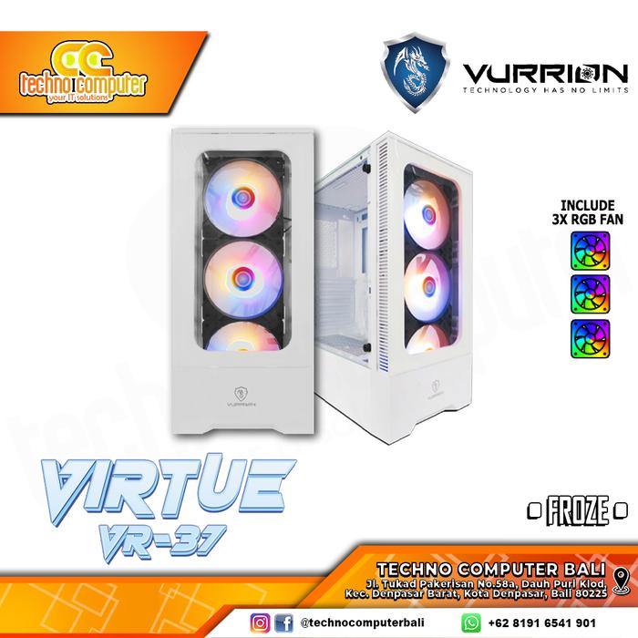 Gambar CASING VURRION VIRTUE VR-37 - ATX Case Tempered Glass (3x RGB Fan) - Froze/White dari Techno Computer Bali undefined Tokopedia