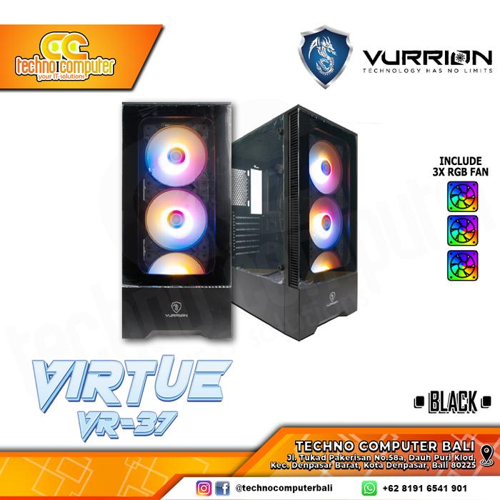 Gambar CASING VURRION VIRTUE VR-37 - ATX Case Tempered Glass (3x RGB Fan) - Black dari Techno Computer Bali undefined Tokopedia