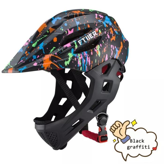 Gambar Helm pushbike balance push bike sepeda anak full face bmx fullface - Hitam graffiti, Helm dari Mahagiri Pushbike undefined Tokopedia