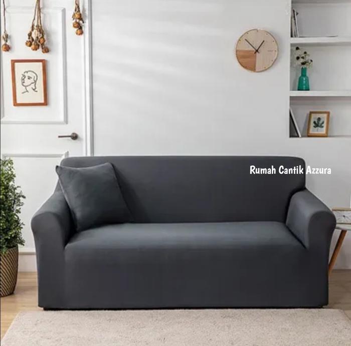 Gambar Cover Sofa Polos Sarung Sofa 1 2 3 4 Seater Elastis Kain Sofa - Abu Tua, 4 Seater dari Zura Home undefined Tokopedia