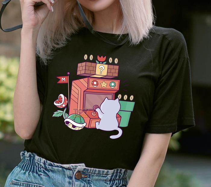 Gambar T-SHIRT CAT PLAYING VIDEO GAMES SUPER MARIO BROS PREMIUM V1 - SIZE 1 dari toy house shop undefined Tokopedia