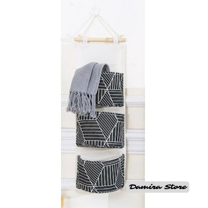 Gambar Pouch Gantung Dinding 3 Sekat / Storage Kain Gantung /Organizer - Hitam dari Damira Store undefined Tokopedia