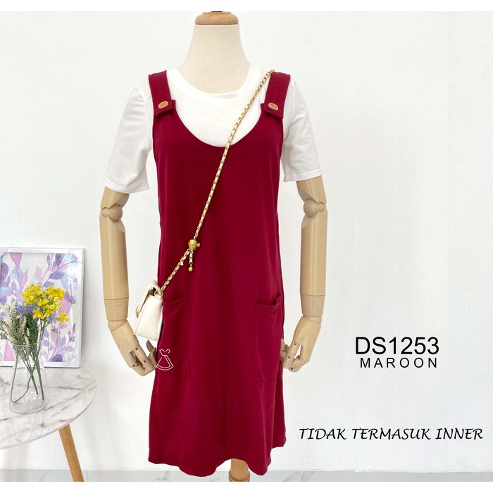 Gambar DS1253 - Dress Overall Free Inner Basic Cotton Stretch Overall Korean - MARUN TNPA INER dari seola.id undefined Tokopedia