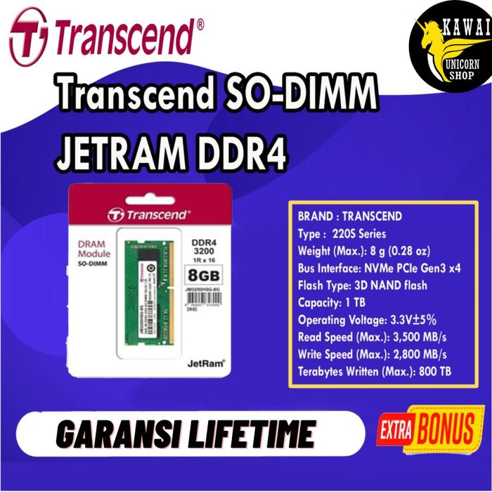 Jual Transcend SO-DIMM JETRAM DDR4 4GB 8GB 16GB PC 3200 Ram Laptop