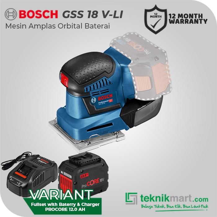 Gambar Bosch GSS 18V-LI 18Volt Cordless Orbital Sander / Mesin Amplas Baterai - PROCORE 12 AH dari Teknikmart undefined Tokopedia
