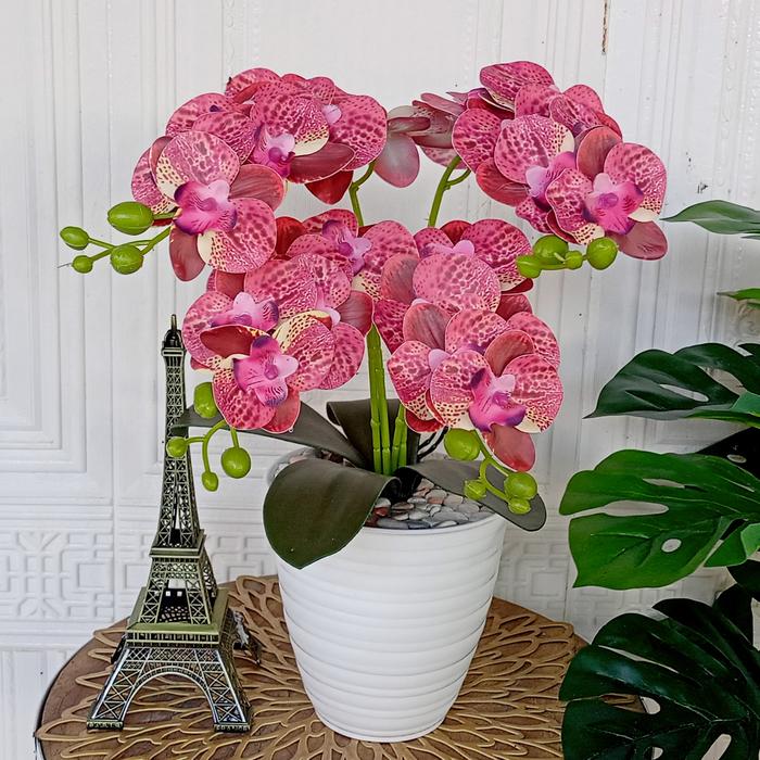 Gambar bunga anggrek latex 4 cabang pot bee Dekorasi - merah tutul dari junjun florist undefined Tokopedia