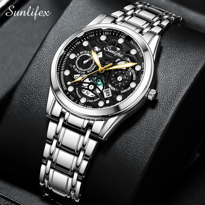 Gambar SUNLIFEX Jam Tangan Pria Luminous Calendar Tali Stainless Steel Mewah - Hitam dari Rebirth Jam Tangan undefined Tokopedia