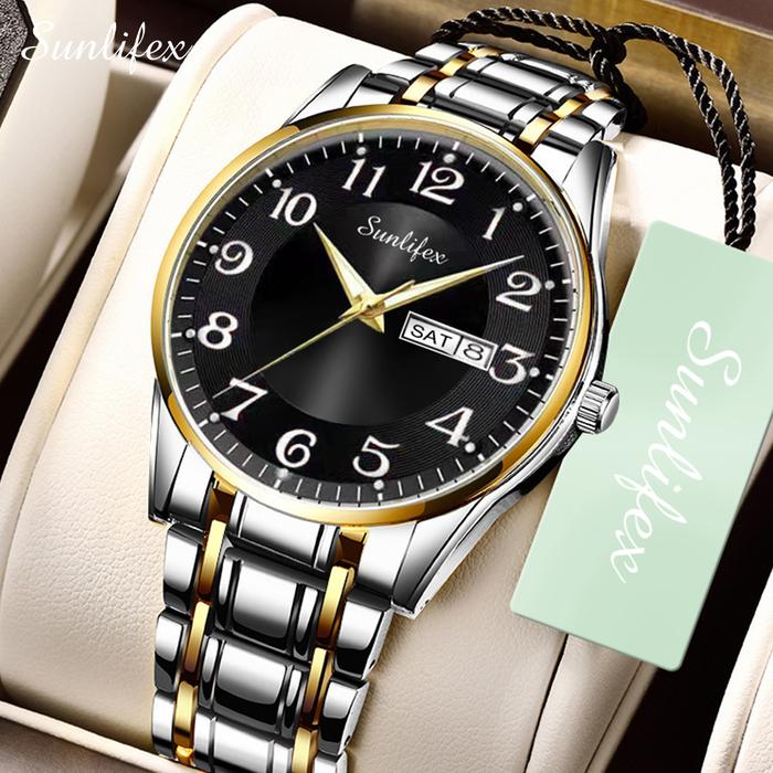 Gambar Sunlifex Jam Tangan Pria Bercahaya Tali Stainless Steel Jam Cowok - goldblack dari Rebirth Jam Tangan undefined Tokopedia