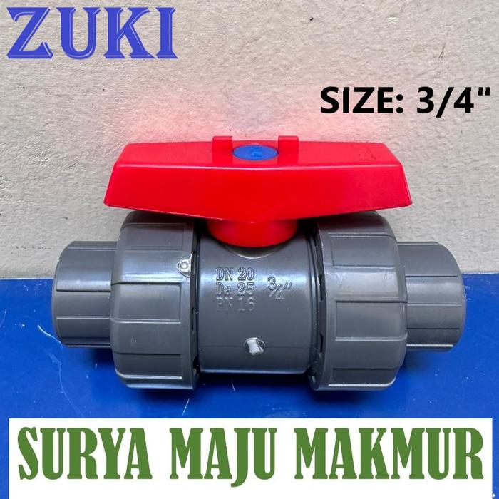 Gambar BALL VALVE DOUBLE UNION ZUKI 1/2" 3/4" inch PVC STOP KRAN WATER MUR - PVCBV-WM 3/4" dari Surya Maju Makmur undefined Tokopedia