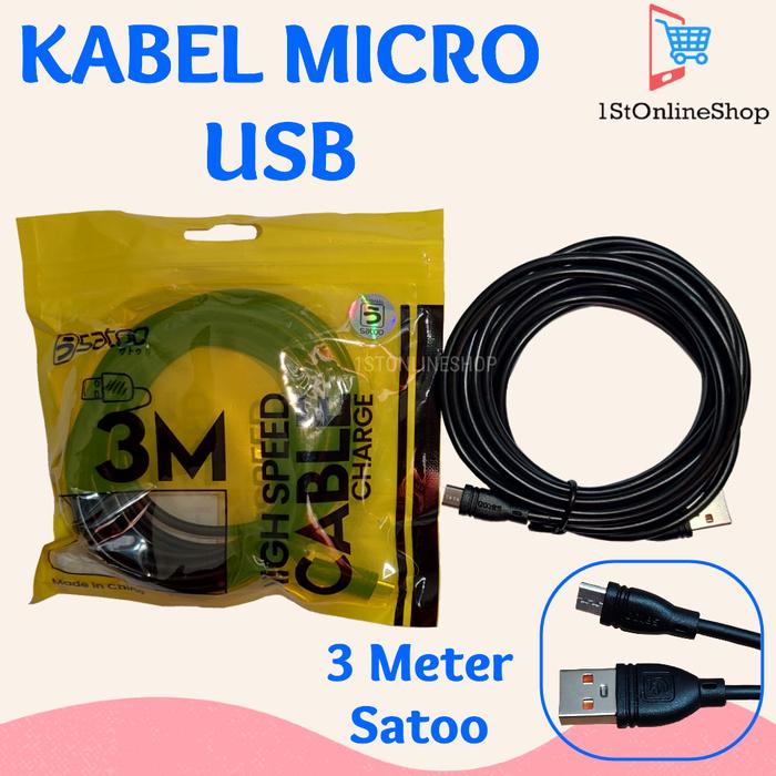 Jual KABEL MICRO USB PANJANG 5METER MIKRO USB 5 METER SATOO 5M - HITAM ...