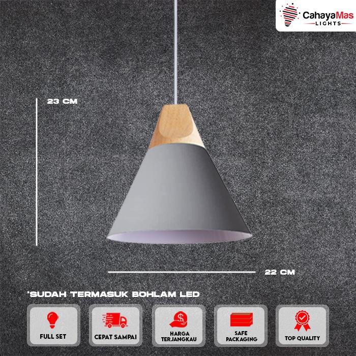 Gambar Lampu Hias Gantung Minimalist Modern Scandinavian Nordic Kayu Warna Warni FULLSET (CahayaMasLights) - Abu, Warm White dari Cahaya Mas Lights undefined Tokopedia