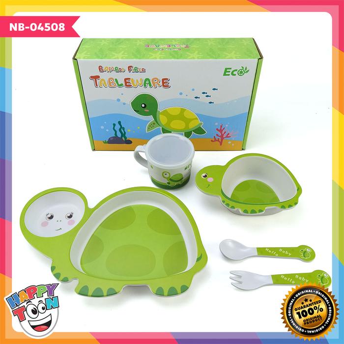 Gambar Bamboo Fiber Feeding Set Tempat Peralatan Makan Bayi Anak - TURTLE dari Happy Toon undefined Tokopedia