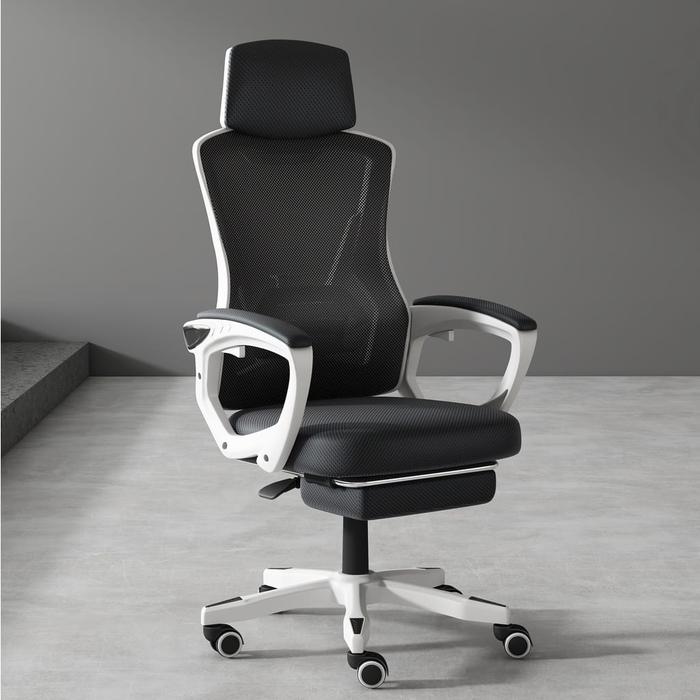 Gambar Kursi kantor bangku kerja office chair kursi gaming jaring kain mesh - Hitam-Putih, Ada footrest dari Gonline Furniture undefined Tokopedia