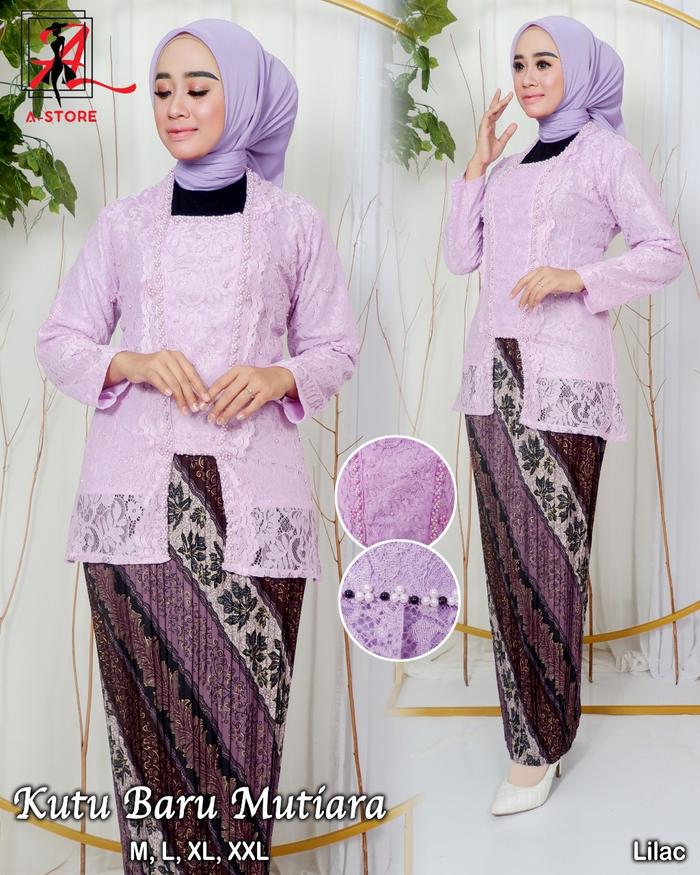 Gambar Setelan Kebaya Kutu Baru Mutiara Bahan Brukat Warna Lilac - lilac, M dari IKAKEBAYA undefined Tokopedia