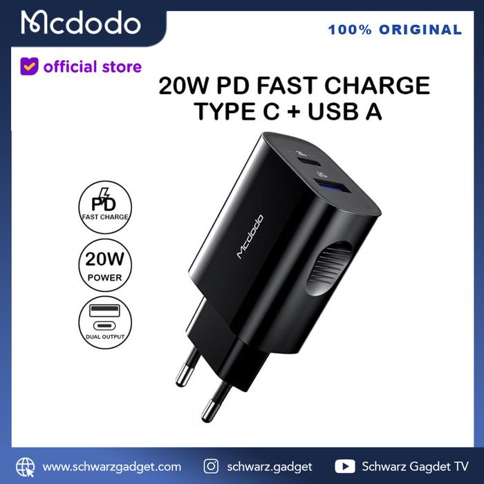 Jual Adaptor Charger Mcdodo 20W Dual Port USB Type-C PD Fast - Main Image