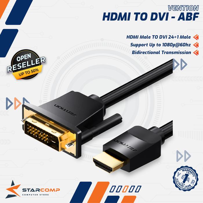 Gambar Vention Kabel HDMI to DVI Bidirectional DVI-D 24+1 to HDMI 1080P - 1.5 M dari Starcomp Origin undefined Tokopedia