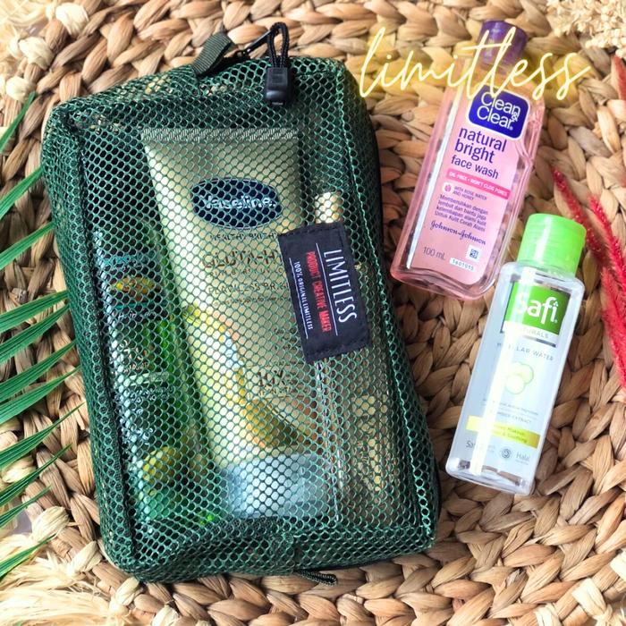 Gambar LIMITLESS - Jaring BOX Alat Mandi / Pouch Make Up Skincare / Dompet Travel Organizer Serbaguna /  Zipper Jala Pouch - Hijau dari Toko Limitless undefined Tokopedia